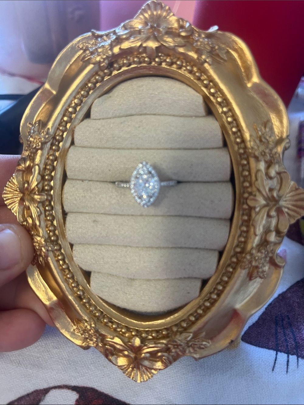 Marquise Halo Diamond-Style Ring in Silver, NWT